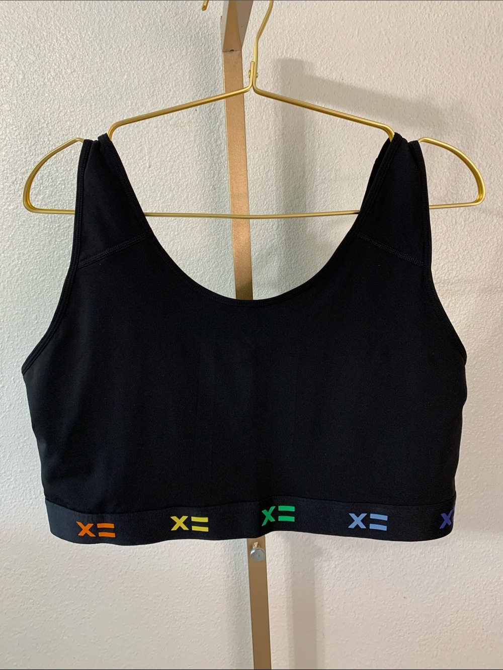 Black Scoop Sports Bra with Multicolor Accent Band- 2X